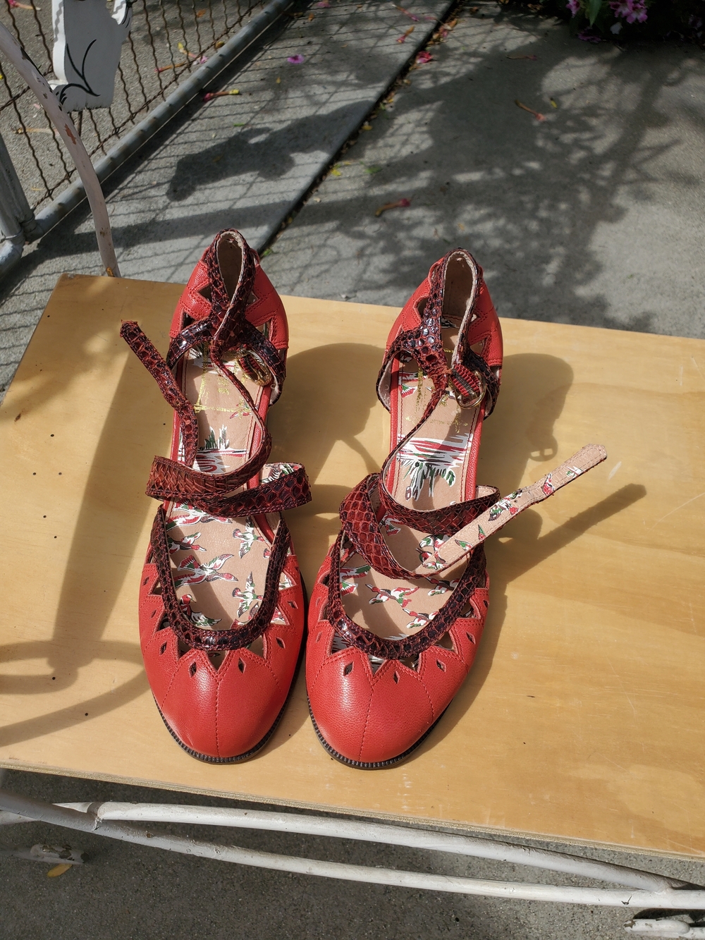 Miss L Fire Red Floral-Insole Strappy Heels